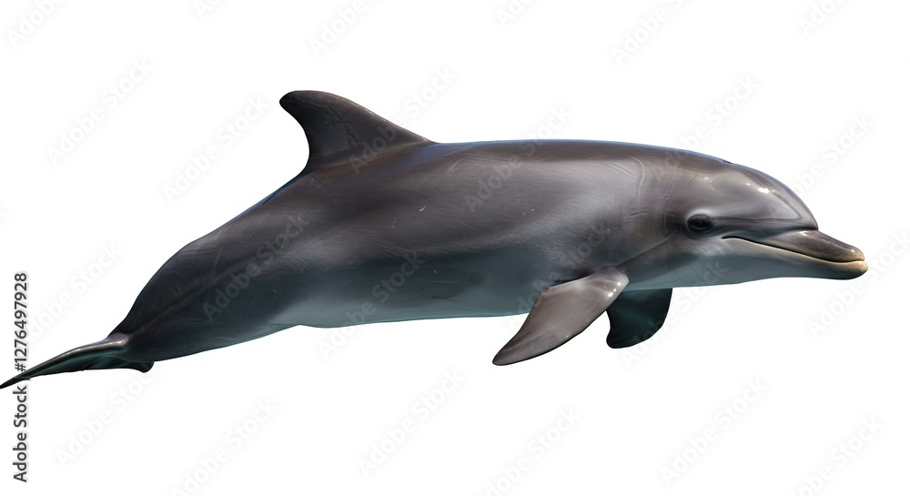 Naklejka premium Dolphin Swimming Freely in Clear Water Isolated on White Background