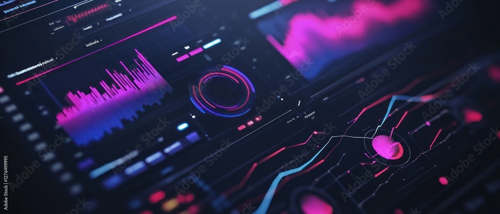 Obraz premium Futuristic data visualization with vibrant graphs