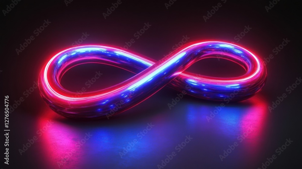 Naklejka premium Glowing infinity symbol, dark background, 3D render, design