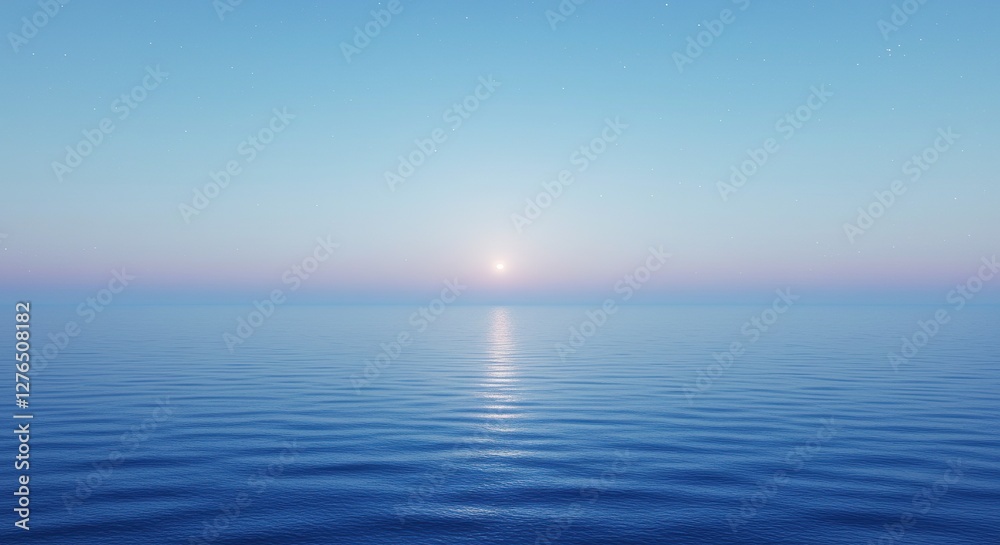 Obraz premium Ocean Horizon at Sunset with Calm Water and Soft Pastel Sky