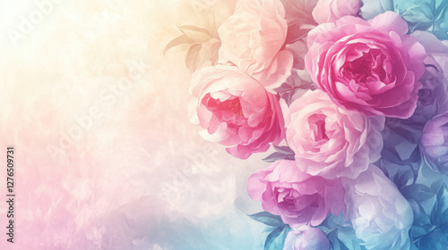 Beautiful peony flowers in soft pastel colors create serene and calming atmosphere. delicate petals and gentle hues evoke sense of tranquility and elegance