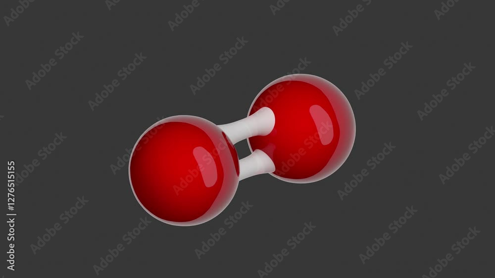 Oxygen molecular structure: 3D model of molecule. Chemical formula: O2 ...