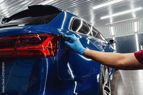 Process of applying a nano-ceramic coating on the car's. Protection the car body from scratches, chips and damage. 