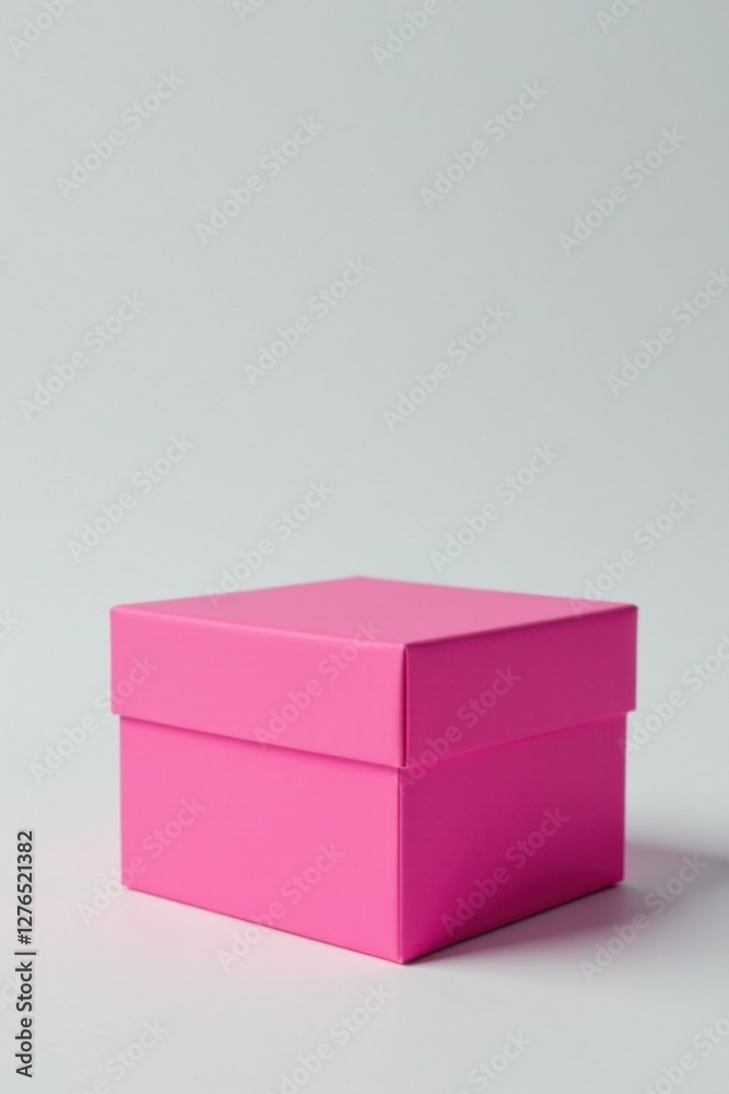 Fototapeta premium A Vibrant Pink Gift Box Ready for a Special Occasion on a Neutral Background