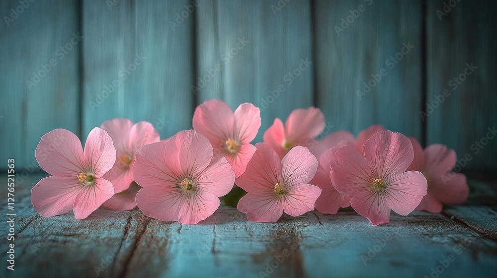 Pink Flowers on Wooden Background Pink Flowers on Wooden Background