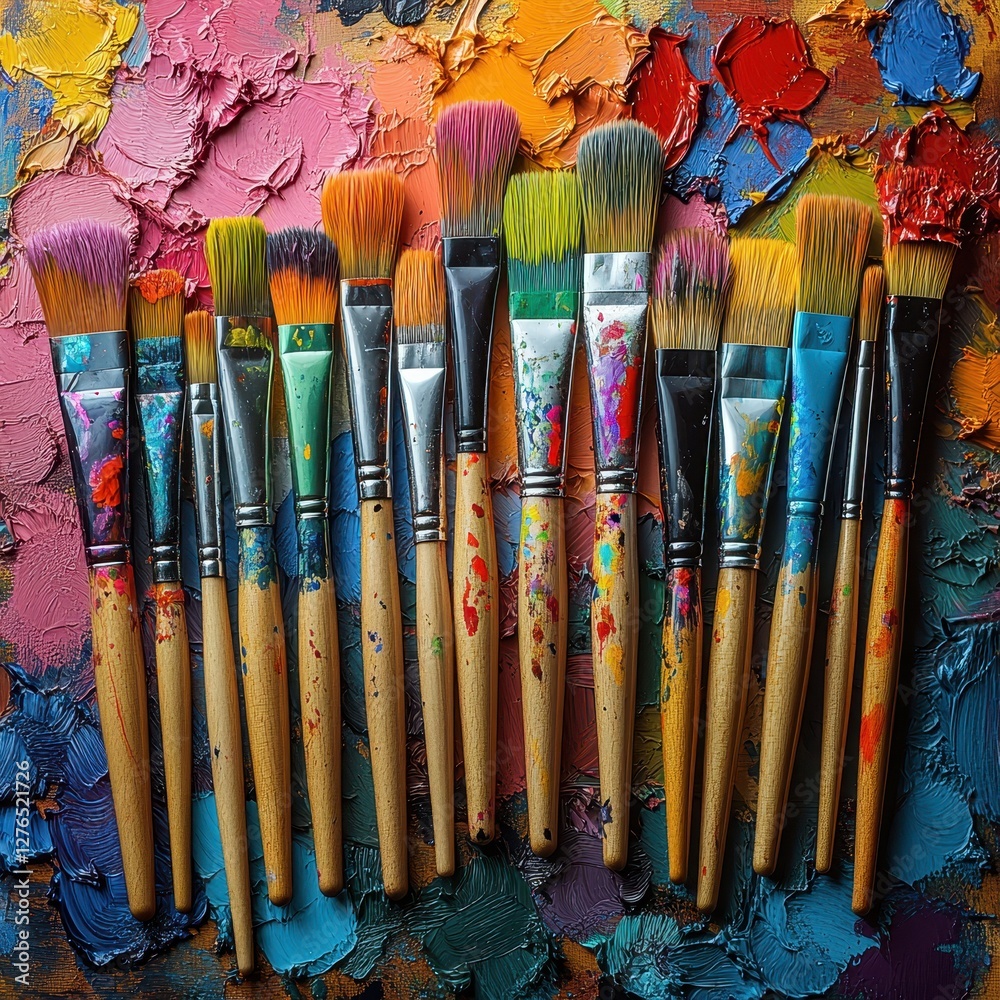 Fototapeta premium Collection of Paintbrushes with Varied Bristle Types and Colors