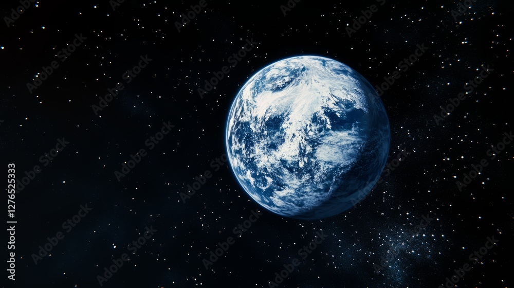 Fototapeta premium Satellite orbits Earth, capturing vibrant blue and white surface, showcasing planetary beauty from space.