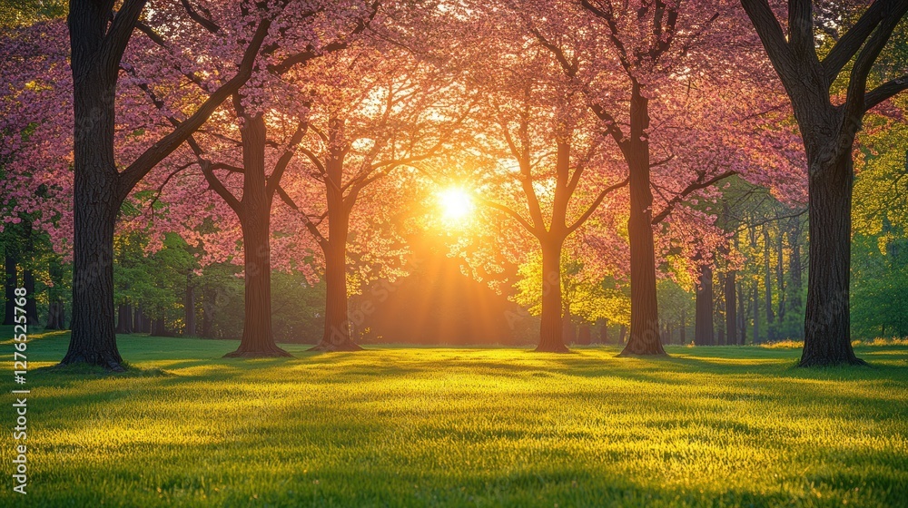 Fototapeta premium Sunrise Park Blossoms Spring Meadow Peaceful