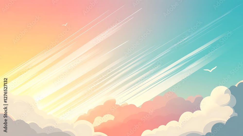 Serene Sunrise Sky With Birds Soaring High Above Clouds Serene Sunrise Sky With Birds Soaring High Above Clouds
