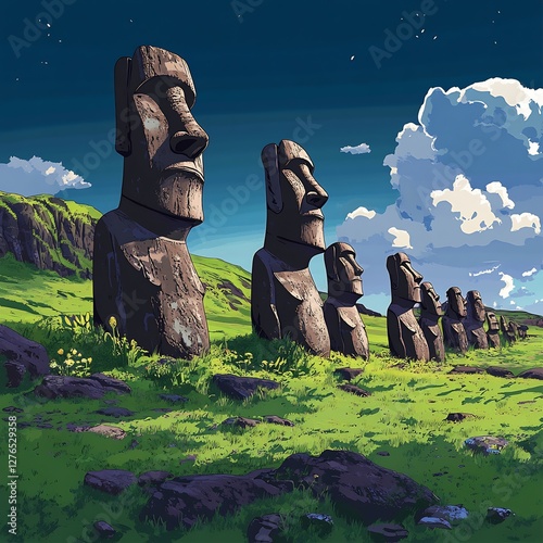 Rapa Nui monolithic statues landscape photo