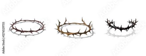 Crown of thorns religious Christian symbol black elements vector hand drawn illustration, Circle of thorns icon on Transparent  white Background