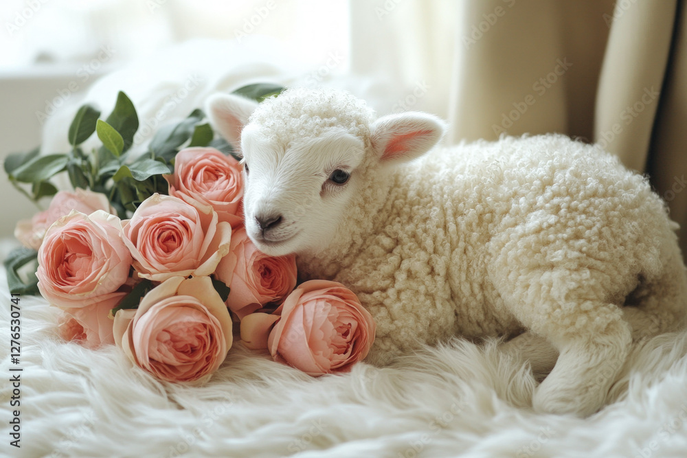 Naklejka premium A lamb symbolizing Easter, gentle and symbolic, holiday theme