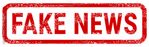 Dirty red stamp mark "FAKE NEWS" surrounded by a rounded frame (cut out)