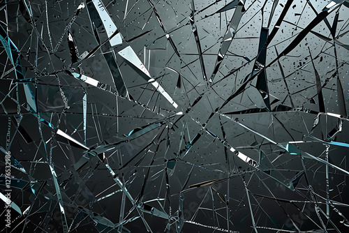 Image Of A Broken Glass Window On A Black Background.