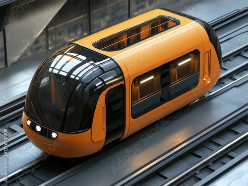 Futuristic Personal Rapid Transit Pod on Guideway with Modern Design and Streamlined Aesthetics photo