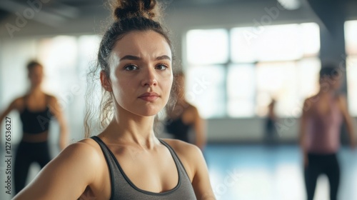 Social media rumors affecting a woman in a dance class. Featuring distraction and concern Free Download Social media rumors affecting a woman in a dance class. Featuring distraction and concern - GFXLoad