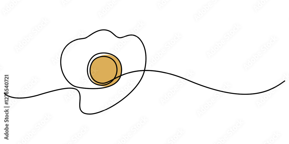 Obraz premium Continuous one line drawing of fried egg. Vector illustration, World egg day simple web banner, background. One continuous line drawing with text Egg Day, Scrambled eggs drawn with one continuous line