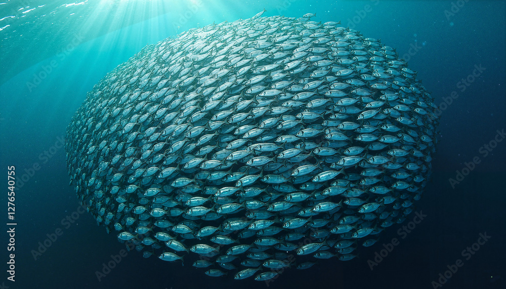Fototapeta premium Massive school of fish forming a bait ball in the ocean