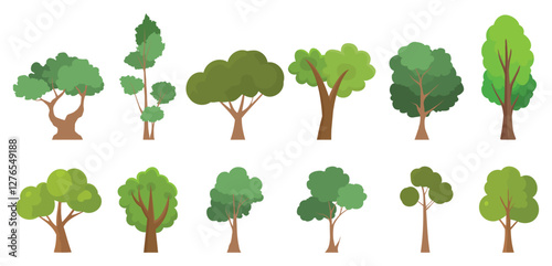 Set of trees isolated on a white background.