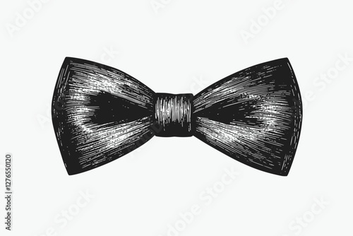 Bow tie Ink sketch woodcut engraving isolated on white background. vector illustration. Vintage engraved style stroke drawing