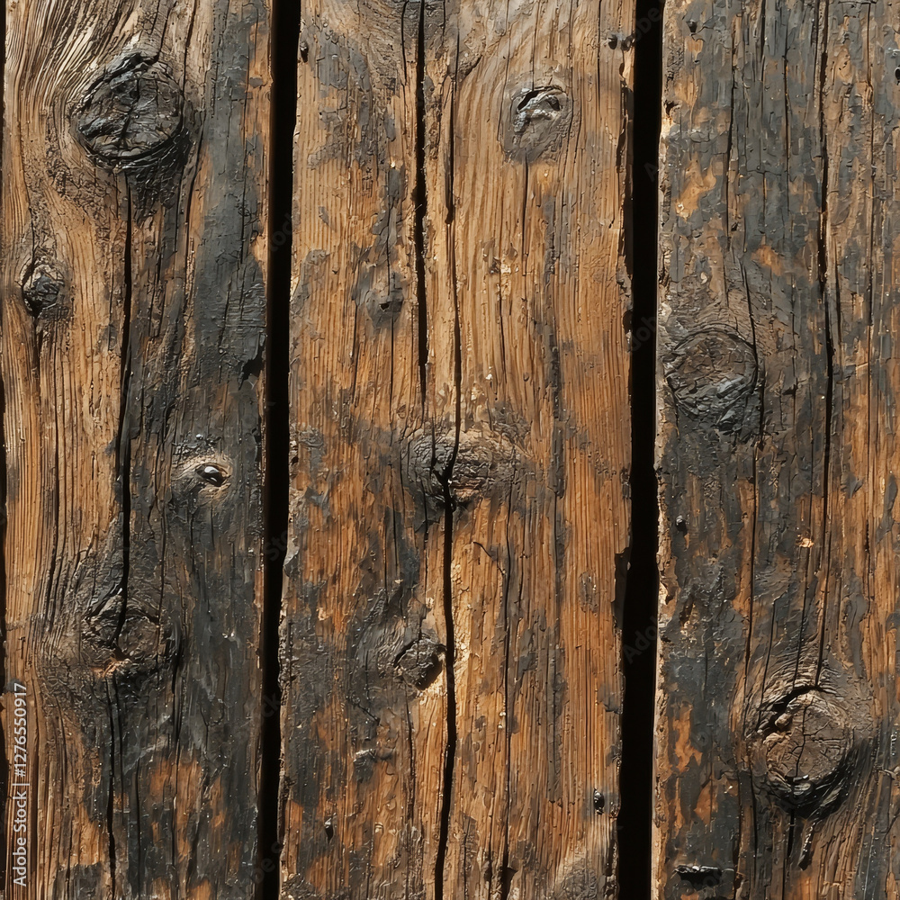 Naklejka premium Weathered wood planks, dark patina, rustic texture