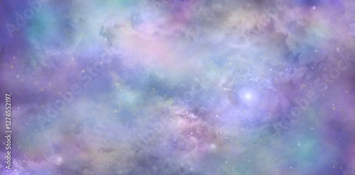 Fototapeta Naklejka Na Ścianę i Meble -  Celestial heavenly spiritual deep space background template - beautiful pastel coloured heavens above cloudscape ideal for an Angelic theme
