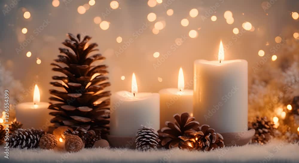 Cozy christmas atmosphere with lit candles and pine cones 4K Cozy christmas atmosphere with lit candles and pine cones 4K
