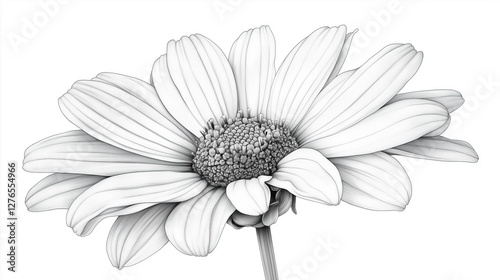 Black silhouettes doodles chamomile flower. Hand drawn sketch flower