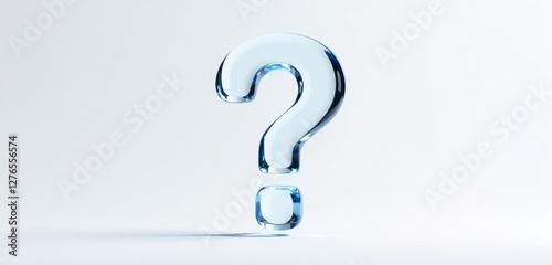 Glass blue glittery 3d question mark on white
