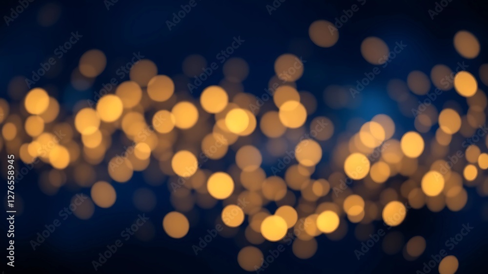 Obraz premium Golden Bokeh Lights on Deep Blue Background – Dreamy and Elegant Blur Effect