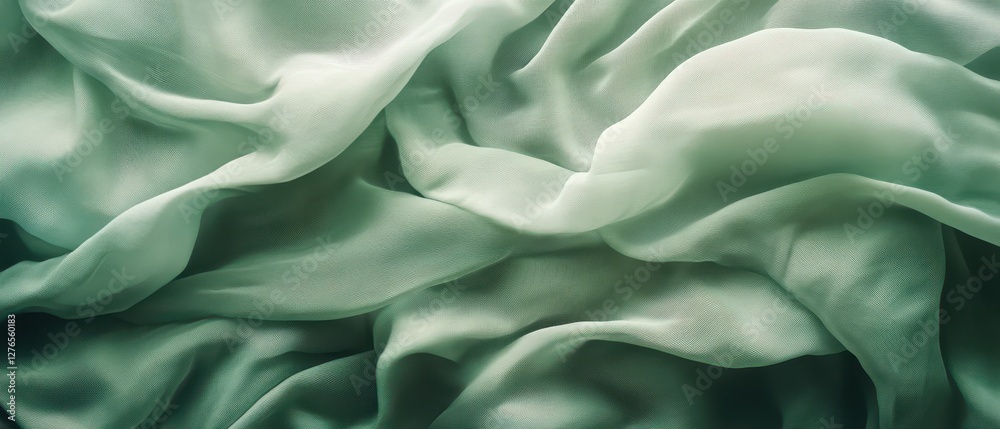 Soft jade green cotton fabric with gentle creases, cozy minimal background Soft jade green cotton fabric with gentle creases, cozy minimal background