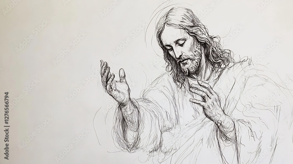 Fototapeta premium Jesus blessing gesture continuous line drawing