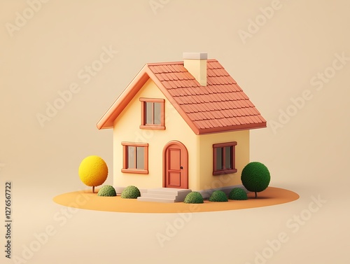 A house emoji isolated on a warm beige background.