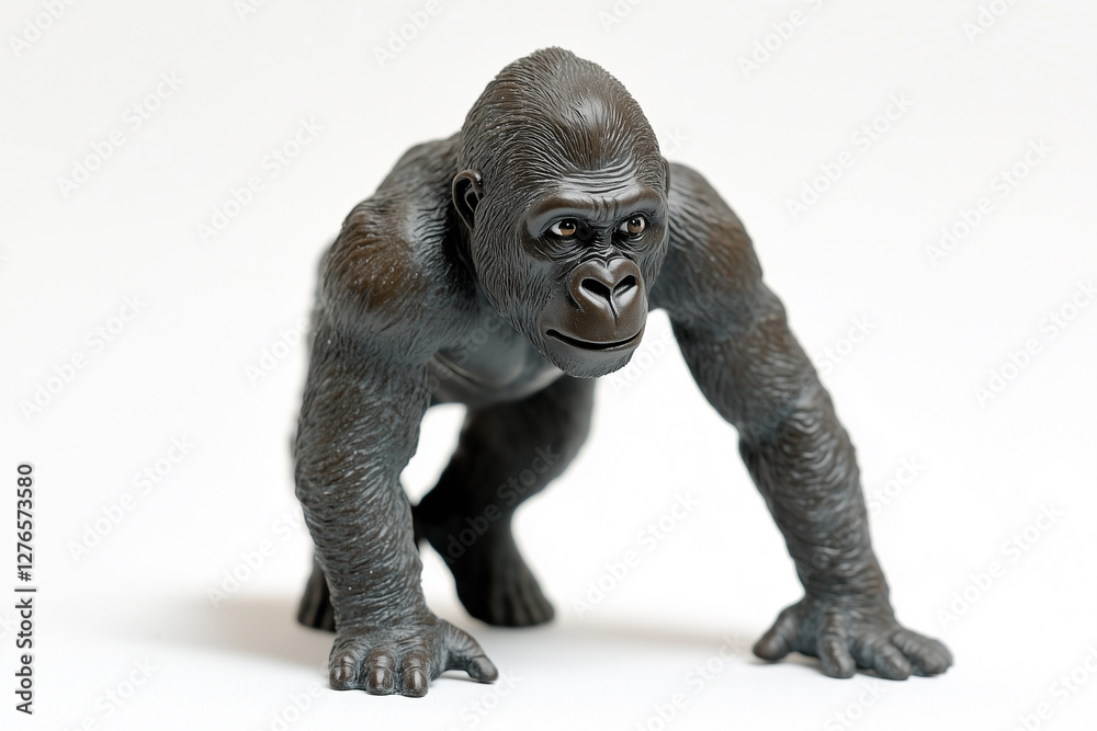 Gorilla scale replica, animal setting, isolated on white Gorilla scale replica, animal setting, isolated on white