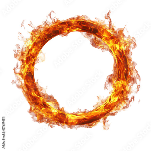 Fiery ring of fire abstract art blazing inferno hot flames circle isolated transparent background