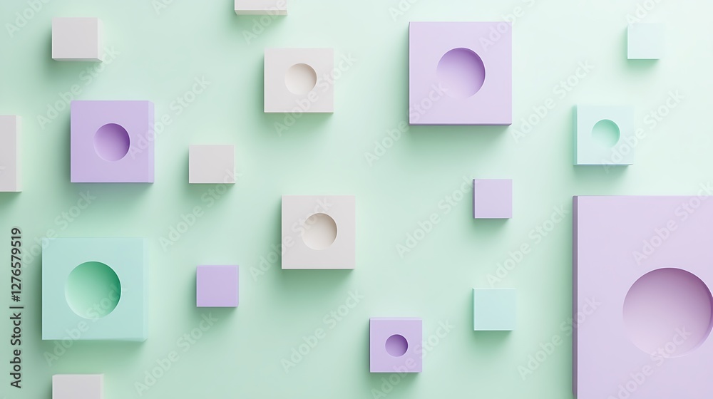 Fototapeta premium Pastel Cubes Arranged With Circular Cutouts