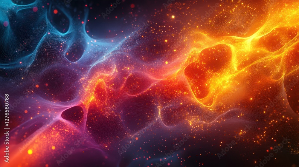 Vibrant cosmic background with glowing colors of blue and orange, representing deep space. Vibrant cosmic background with glowing colors of blue and orange, representing deep space.