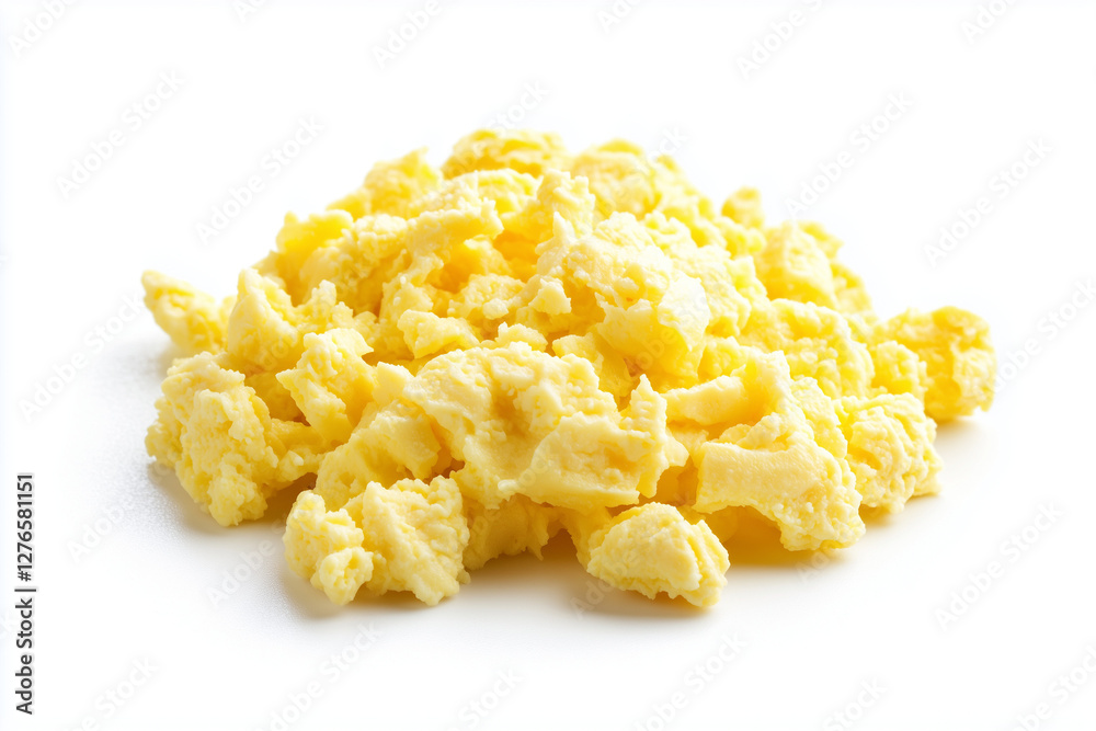 Top view scramble egg in breakfast isolated on white background, Selective focus scramble egg dish on white. Top view scramble egg in breakfast isolated on white background, Selective focus scramble egg dish on white.