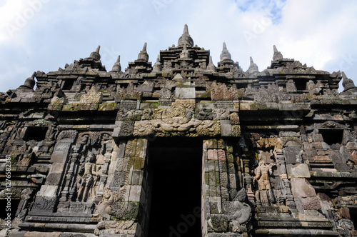 Parambanan, Java, Indonesia; Facade with gate of the 9th-century Hindu temple near Yogyakarta and a UNESCO World Heritage Site