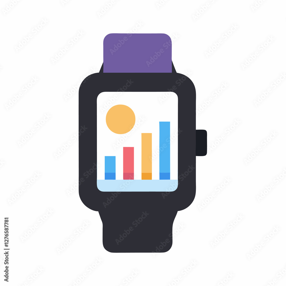 Illustration of a smartwatch with a data chart displayed on the screen in a flat design style. Business themed Graphic resource. Illustration of a smartwatch with a data chart displayed on the screen in a flat design style. Business themed Graphic resource.