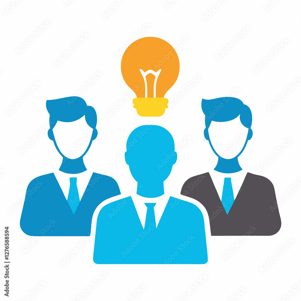 Business team brainstorming session in flat vector style design art Business team brainstorming session in flat vector style design art