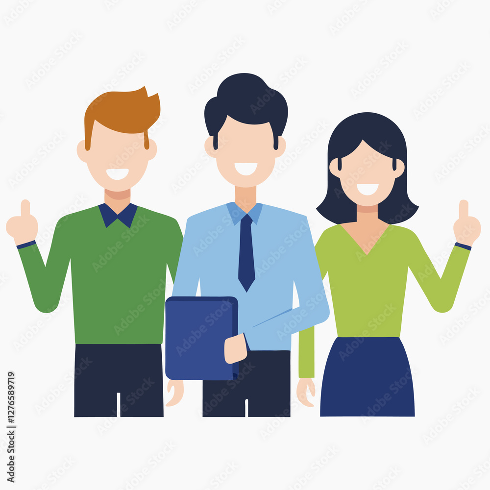 Coworkers giving thumbs up after task in flat vector style image Coworkers giving thumbs up after task in flat vector style image