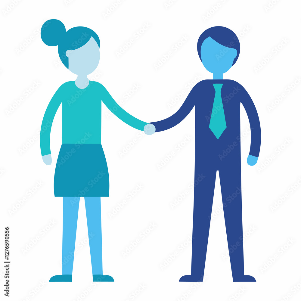 Employees showing support with handshake in flat vector style design Employees showing support with handshake in flat vector style design