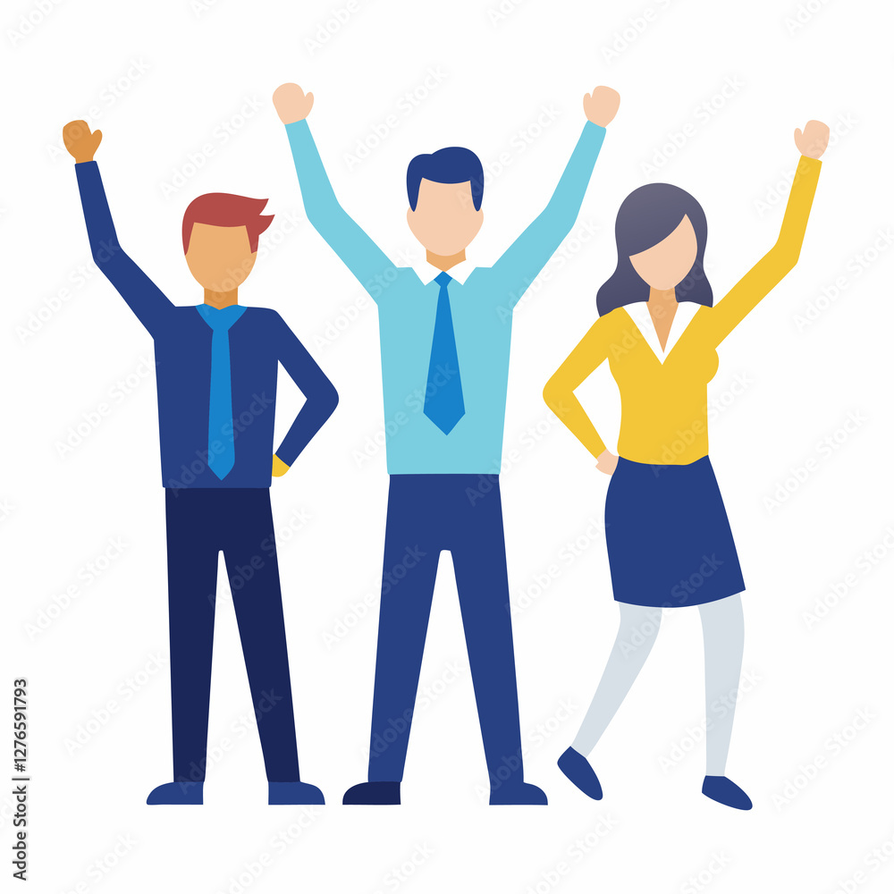 Office employees celebrating teamwork success with flat vector style design Office employees celebrating teamwork success with flat vector style design