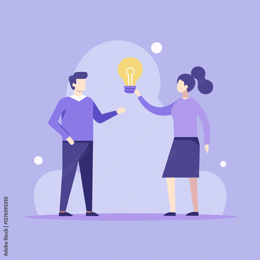 Office workers exchanging ideas on soft background in flat vector style Office workers exchanging ideas on soft background in flat vector style