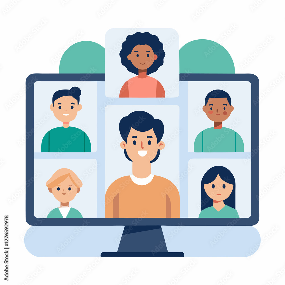 Remote team video conference in flat vector style design image Remote team video conference in flat vector style design image