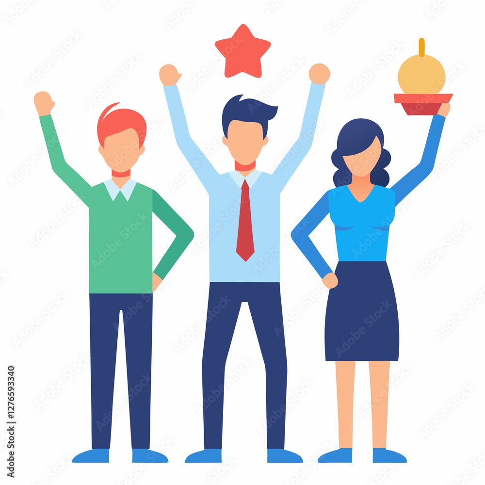 Team members celebrating work anniversary in flat vector style image Team members celebrating work anniversary in flat vector style image