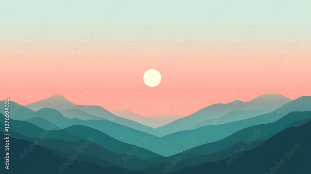 Fototapeta premium Serene Sunset Over Teal Mountain Ranges