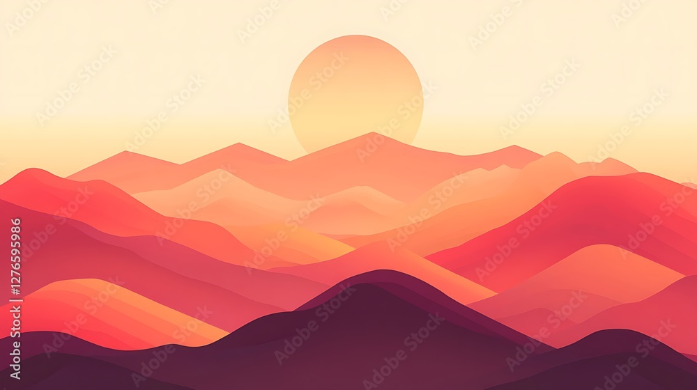Sunset Over Rolling Orange and Red Mountains Sunset Over Rolling Orange and Red Mountains