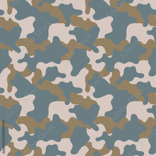 seamless camouflage pattern features abstract shapes in green, brown, and beige, creating a military-inspired design perfect for fabric, textiles, and outdoor gear